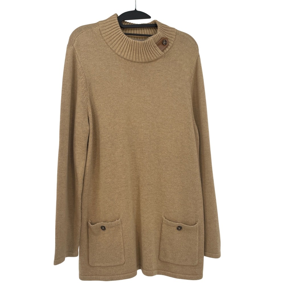 Chicos Tan Cashmere Blend Mock Neck Tunic Sweater Size 2/L